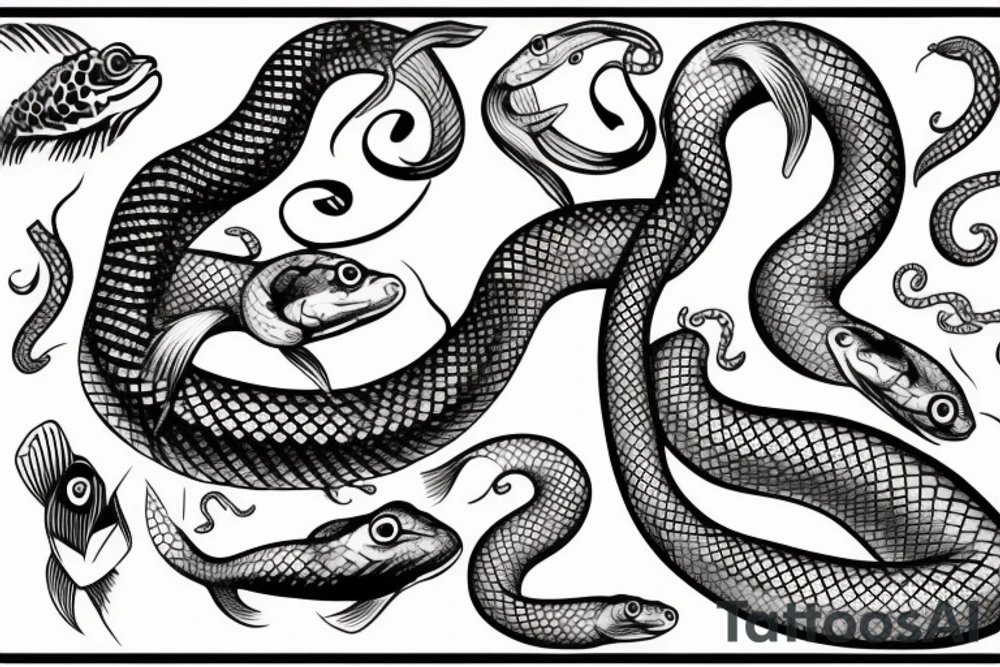 A snake and fish working together tattoo idea