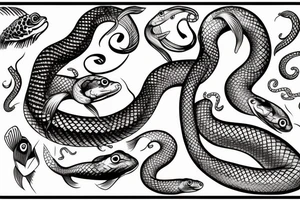 A snake and fish working together tattoo idea