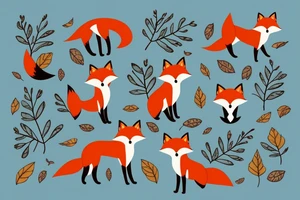 A fox sitting under a tree with falling leaves tattoo idea