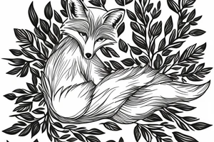 A fox sitting under a tree with falling leaves tattoo idea