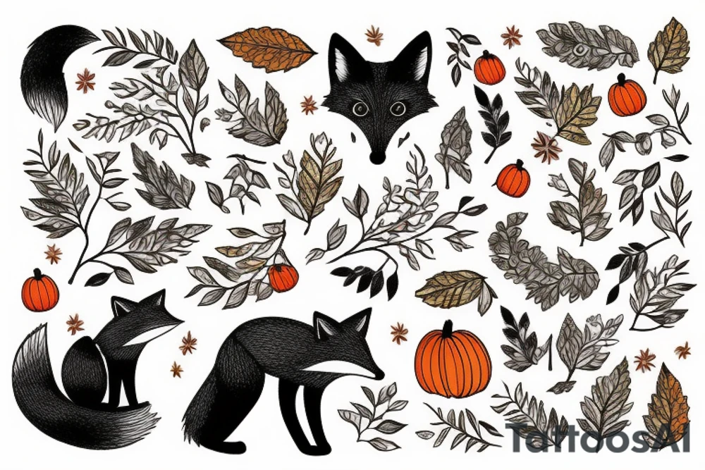 A fox sitting under autumn tree tattoo idea