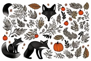 A fox sitting under autumn tree tattoo idea