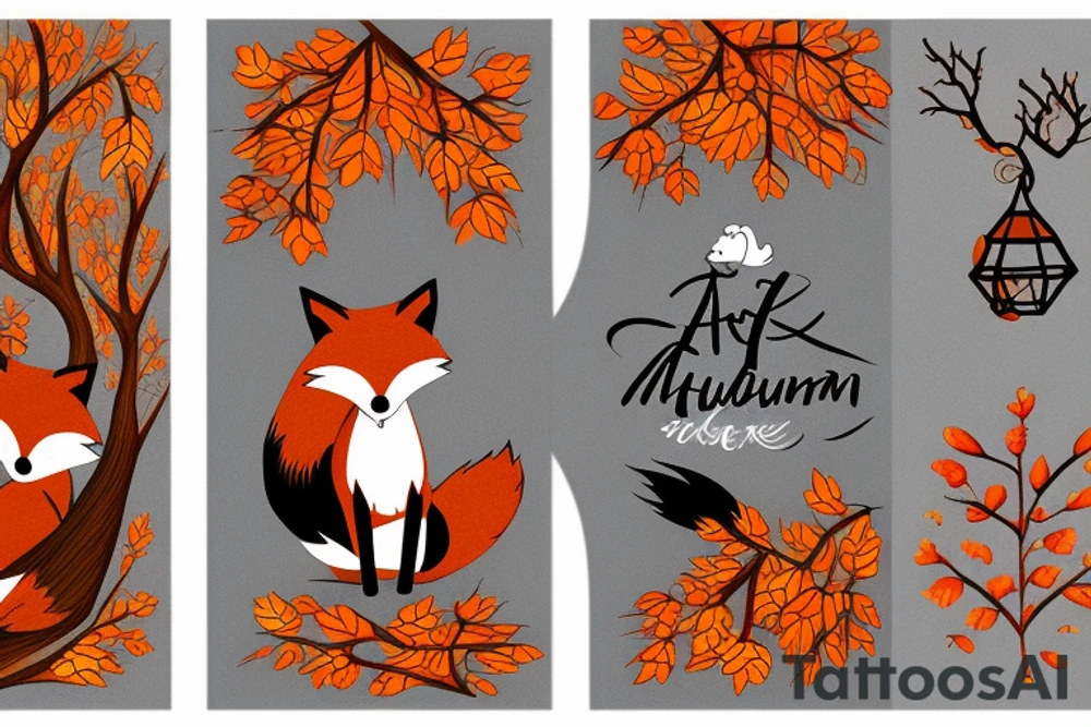 A fox sitting under autumn tree tattoo idea