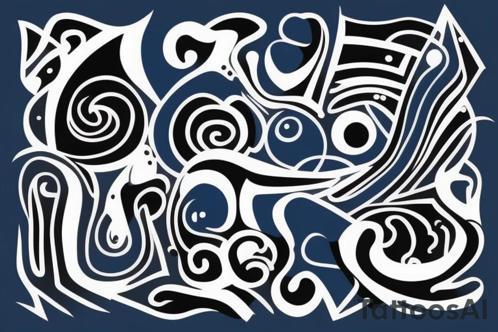 Dark blue and black abstract lines tattoo idea