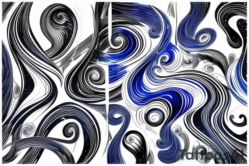 A few bigger Dark blue and black abstract lines crossing swirling around tattoo idea