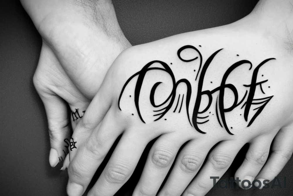 hand with lambda in palm and 'hope' written under it graffiti style tattoo idea
