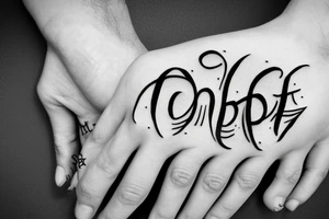 hand with lambda in palm and 'hope' written under it graffiti style tattoo idea