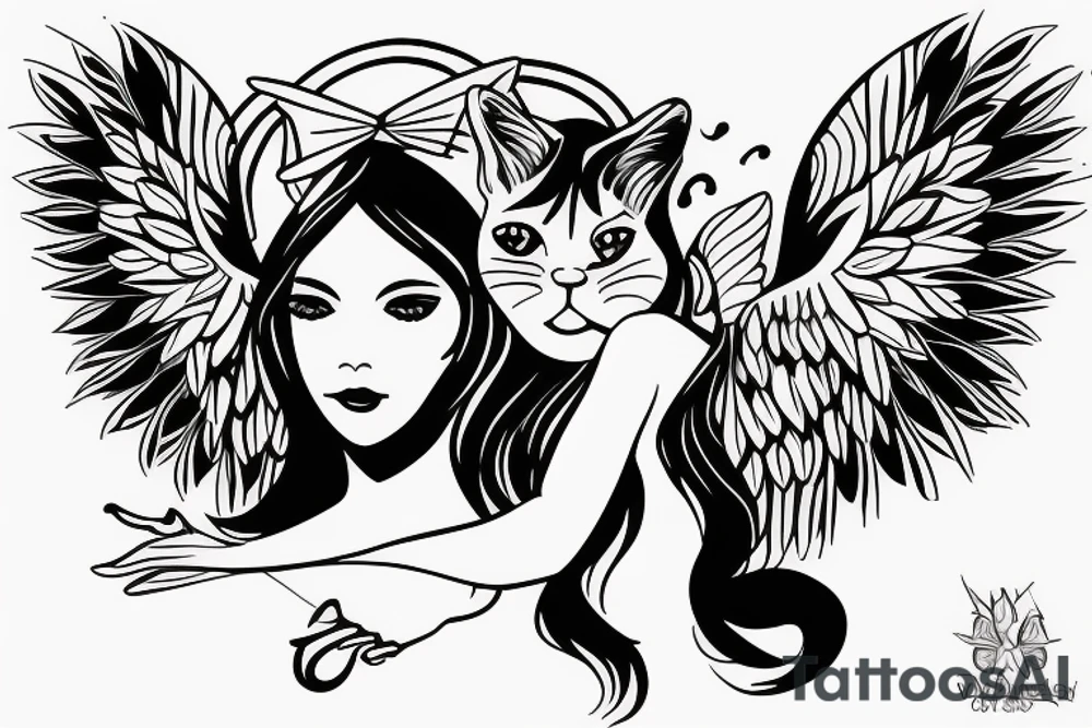 Angel with cat tattoo idea
