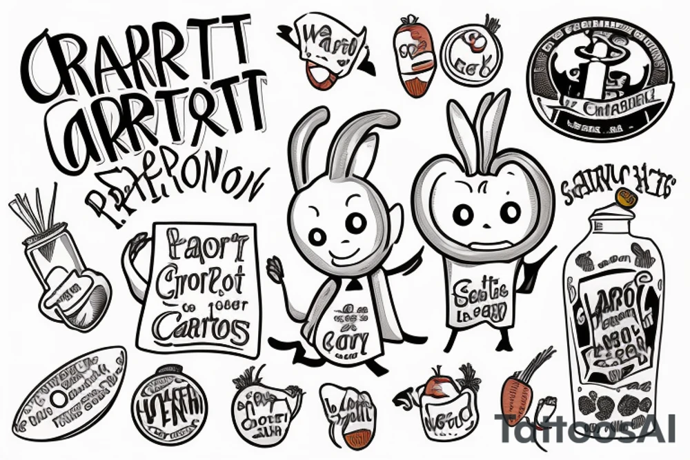Cartoon of carrot holding a sign that says “Carrots for color” tattoo idea