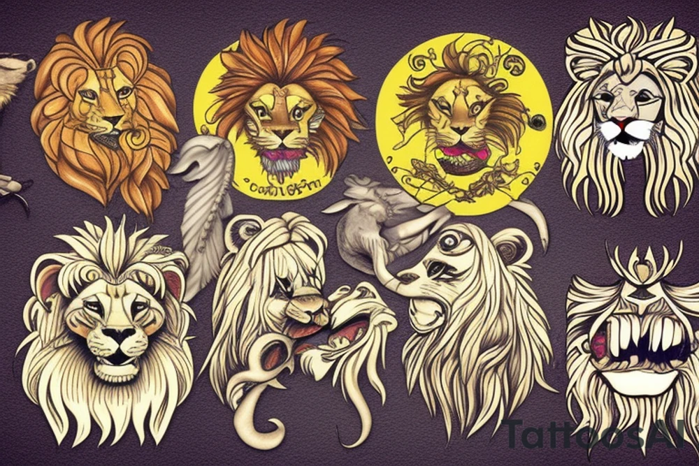Lion with sparrow in its mouth tattoo idea