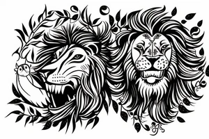 Lion with sparrow in its mouth tattoo idea