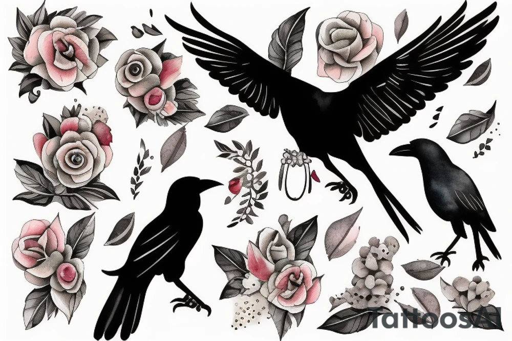 a crow taking care of a human baby tattoo idea