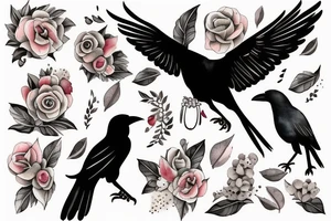 a crow taking care of a human baby tattoo idea