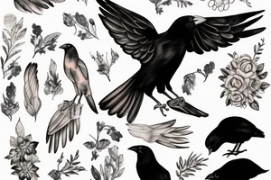 a crow taking care of a human baby tattoo idea