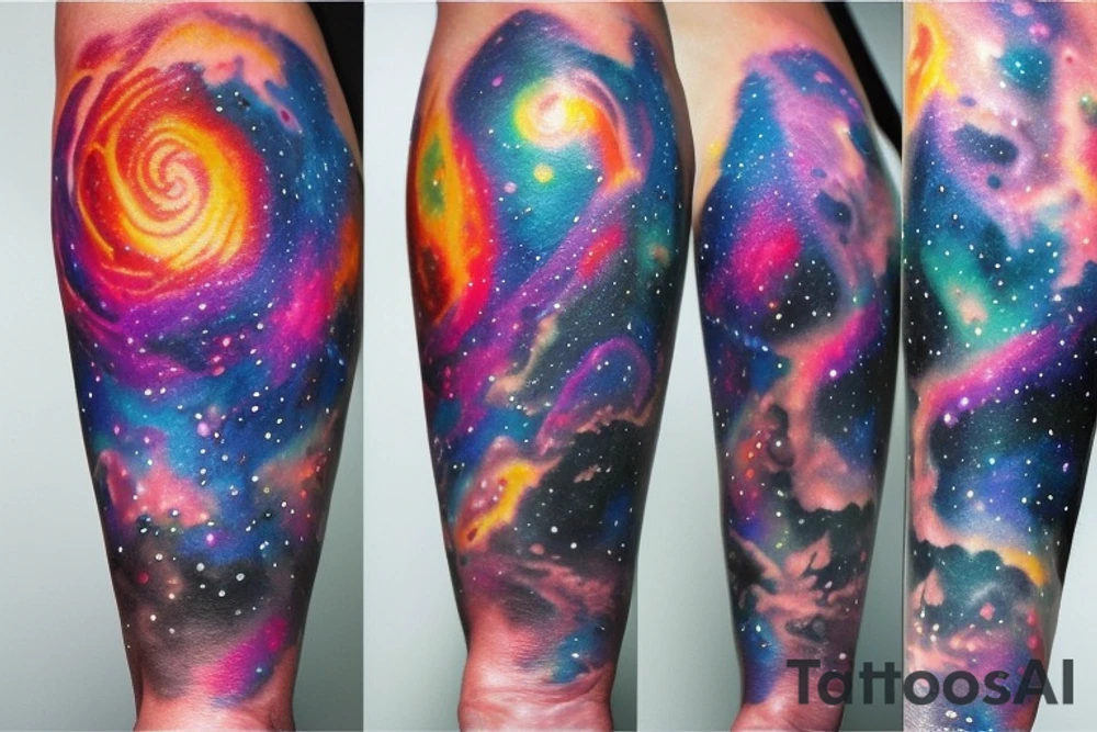 Colorful galaxy tattoo with black hole tattoo idea