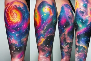Colorful galaxy tattoo with black hole tattoo idea