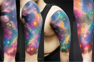 Colorful galaxy tattoo with black hole tattoo idea