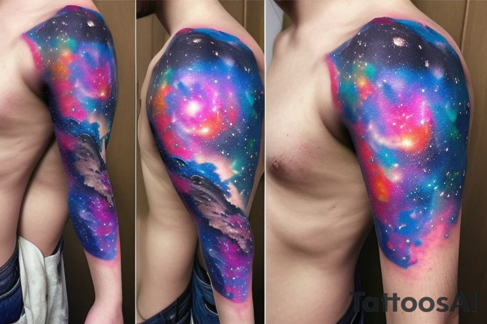 Colorful galaxy tattoo with black hole tattoo idea