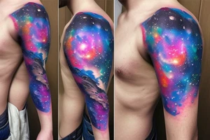 Colorful galaxy tattoo with black hole tattoo idea