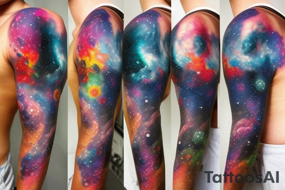 Colorful galaxy tattoo with black hole with planets tattoo idea