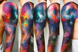 Colorful galaxy tattoo with black hole with planets tattoo idea