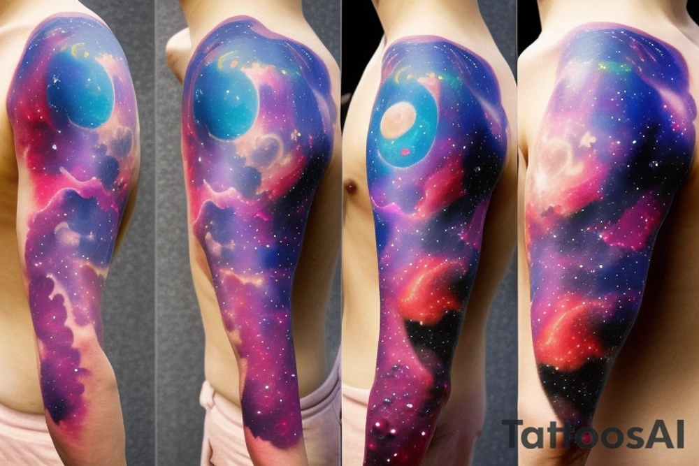 Colorful nebula tattoo with black hole with planets tattoo idea