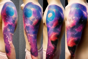 Colorful nebula tattoo with black hole with planets tattoo idea