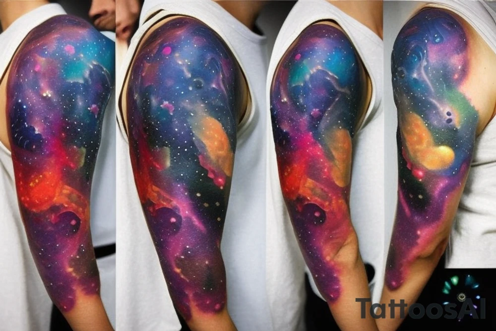 Colorful nebula tattoo with black hole with planets tattoo idea