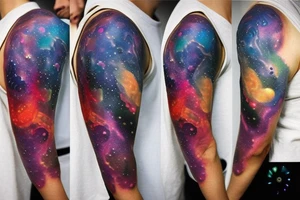 Colorful nebula tattoo with black hole with planets tattoo idea