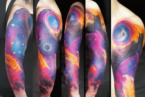 Colorful nebula tattoo with black hole with planets tattoo idea