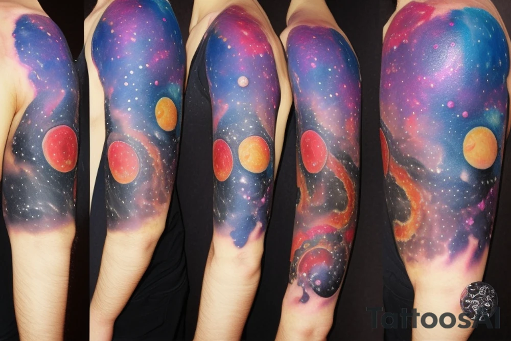 Colorful nebula tattoo with black hole with planets tattoo idea