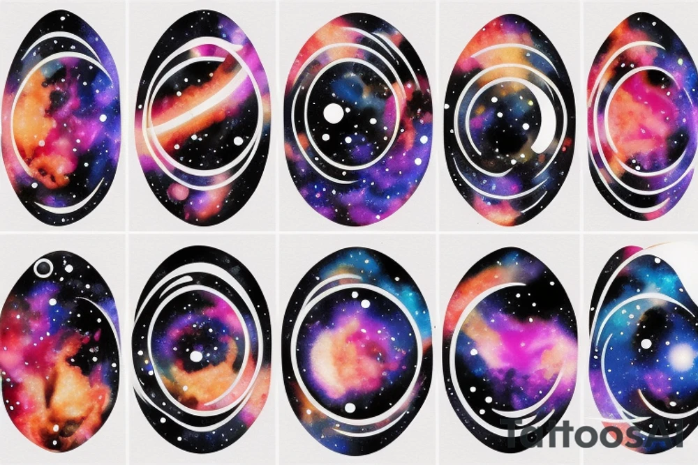 Colorful nebula tattoo with black hole with planets and collision tattoo idea