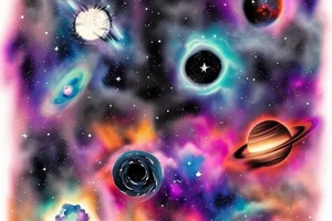 Colorful nebula tattoo with black hole with planets and collision tattoo idea