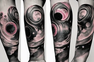 Colorful nebula tattoo with black hole with planets and collision with bands tattoo idea