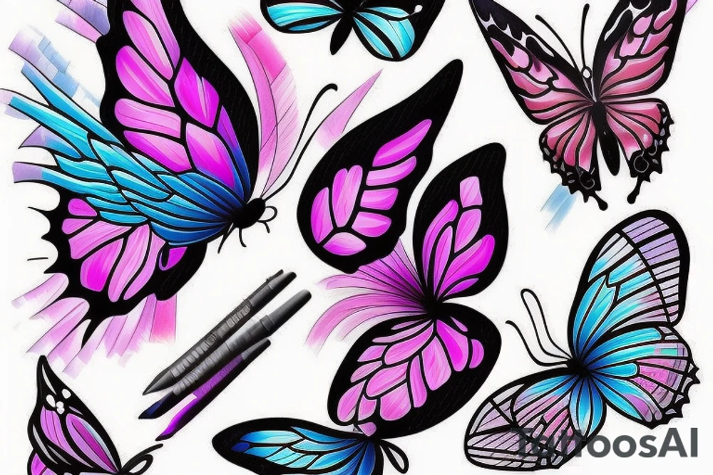 butterfly with pink and blue wings tattoo idea