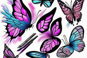 butterfly with pink and blue wings tattoo idea