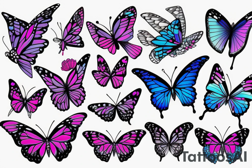 butterfly with pink and blue wings tattoo idea