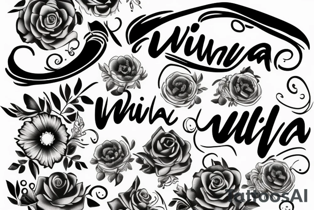 cursive font "WILLA" WITH FLOWERS tattoo idea