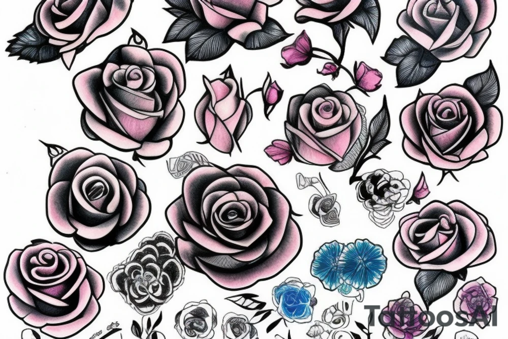 pink and blue rose tattoo idea