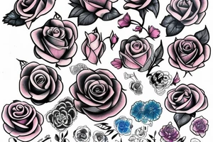 pink and blue rose tattoo idea