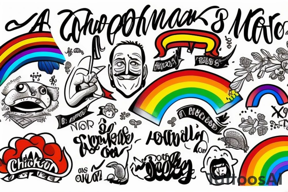 A bored australian man pooping rainbows and eating live chicken tattoo idea