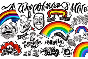 A bored australian man pooping rainbows and eating live chicken tattoo idea