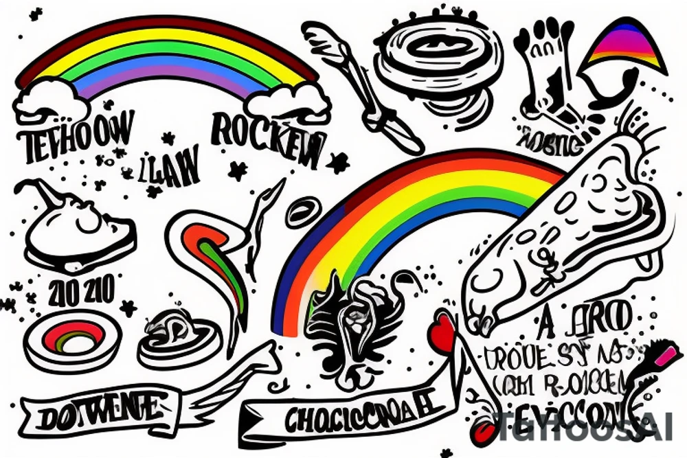 A bored australian man pooping rainbows and eating live chicken tattoo idea