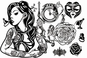 libra woman with 4 arms balancing things while sitting tattoo idea