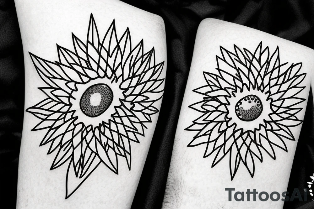 sunflower inside triangle, few triangles, leaves falling down and spreading around the flower black dots tattoo idea