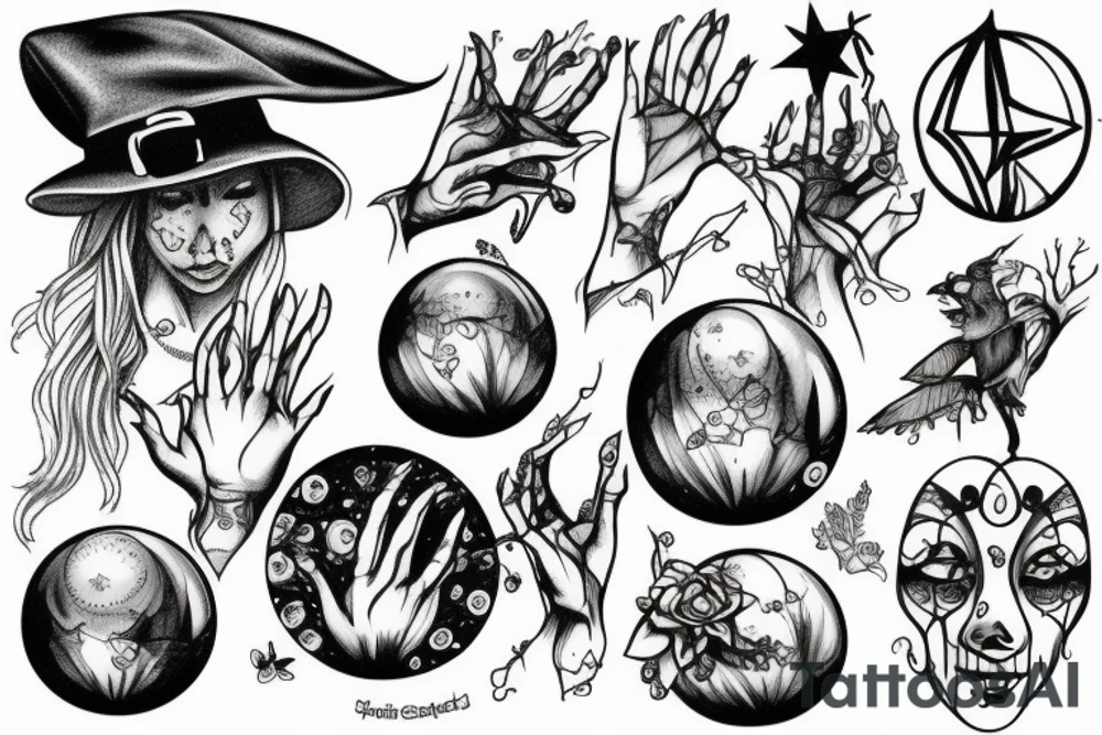 Witch hands crystal ball tattoo idea
