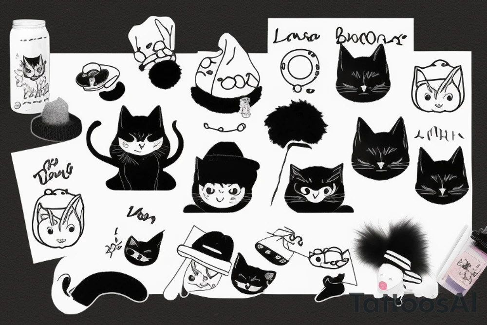 Black cat with a fuzzy hat and a sweater tattoo idea