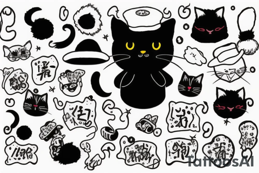 Black cat with a fuzzy hat and a sweater tattoo idea