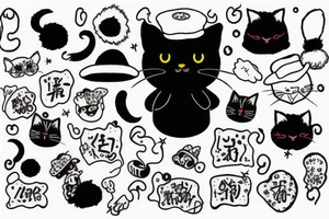 Black cat with a fuzzy hat and a sweater tattoo idea