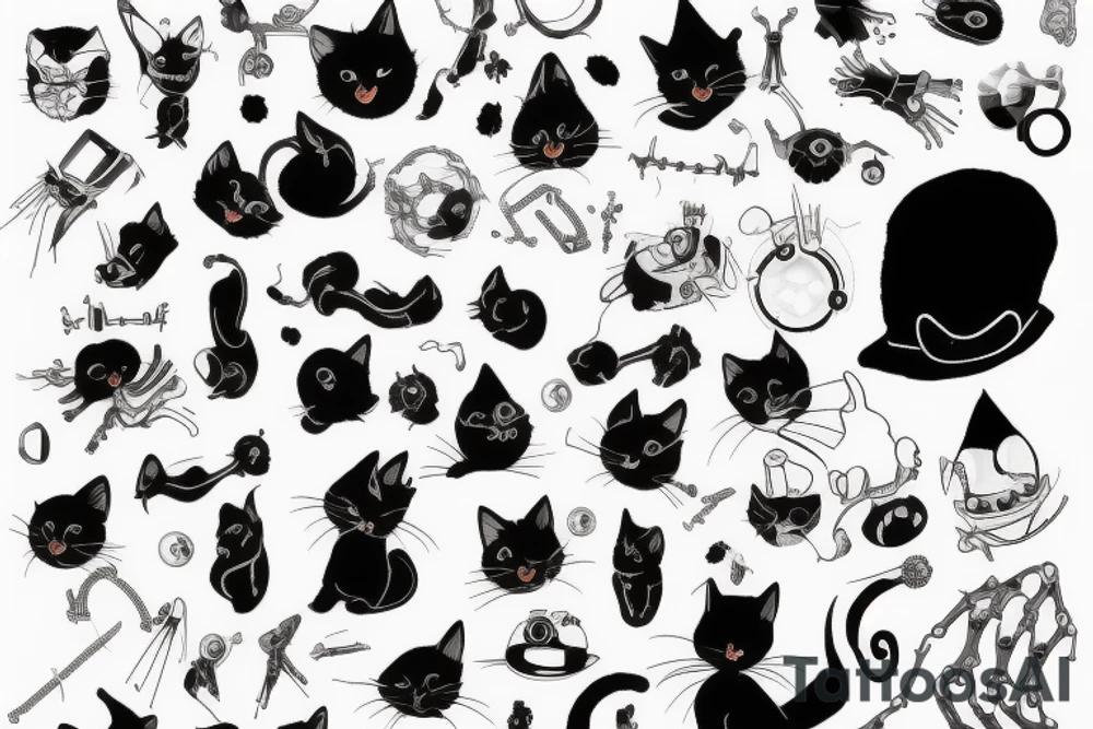 Black cat with a fuzzy hat and a sweater tattoo idea